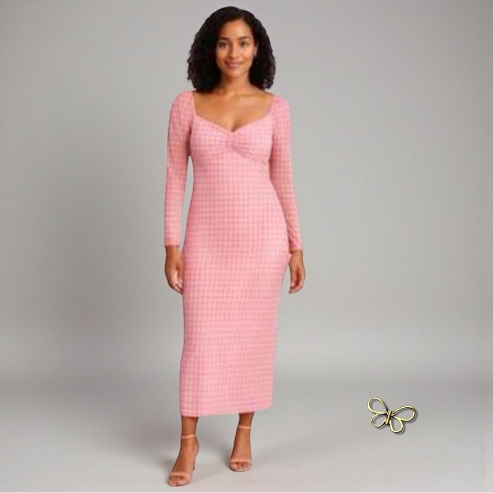 House of Aama Sheer Pink Long Sleeve Midi Dress NWT XL